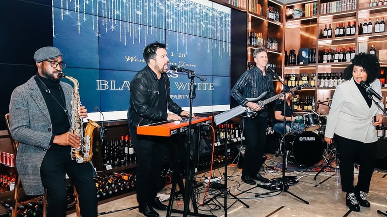 Live jazz band with professional saxophonist performing at London venue - corporate entertainment