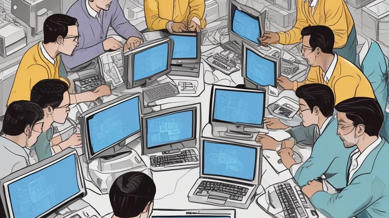 Creative professionals collaborating in a bright, modern office.