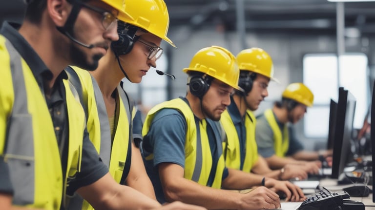 Technician inspecting a rack installation with safety gear