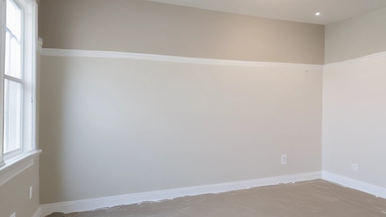 A professional handyman carefully patching drywall inside a bright living room