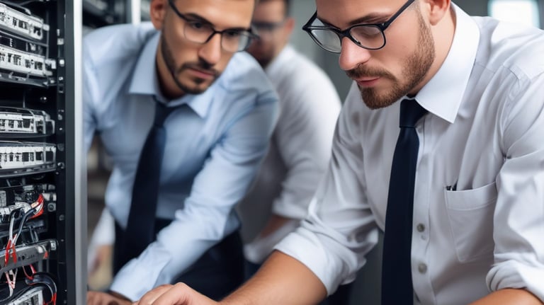 A professional IT technician assisting a business leader with network setup.
