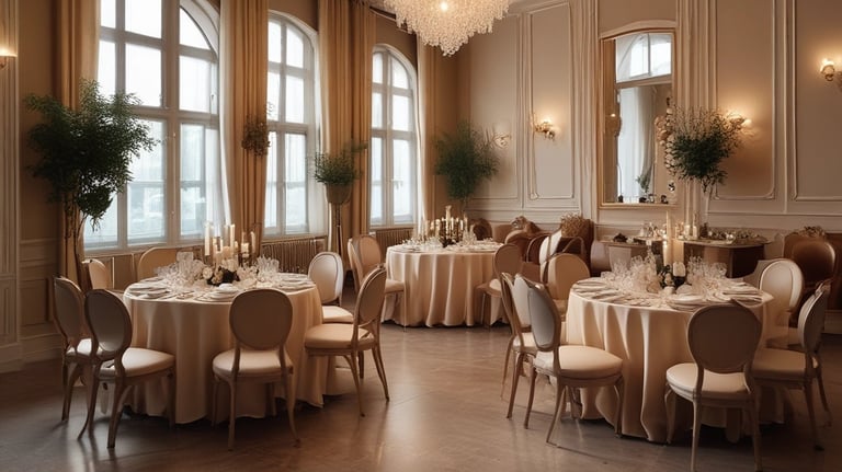 A stylishly staged professional office space with warm lighting.