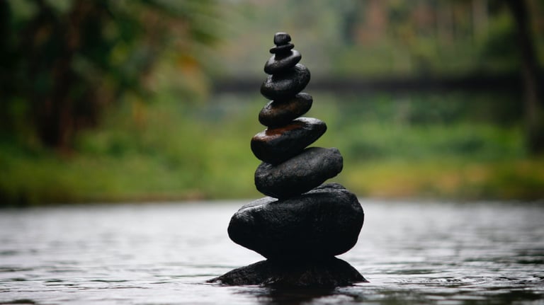A small cairn with multiple levels representing the delicate balance of recovery.