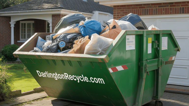 Darlington Recycle skip full of household waste.