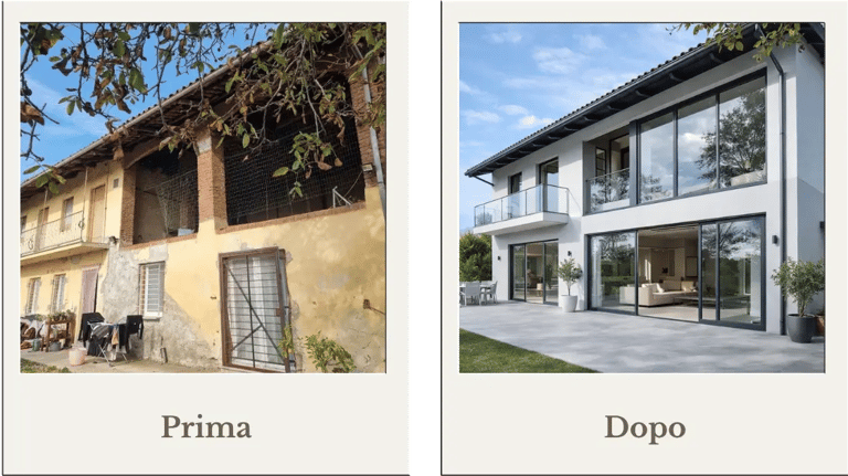 Il prima e il dopo di una ristrutturazione di una vecchia casa rurale con fienile in abitazione moderna ed elegante