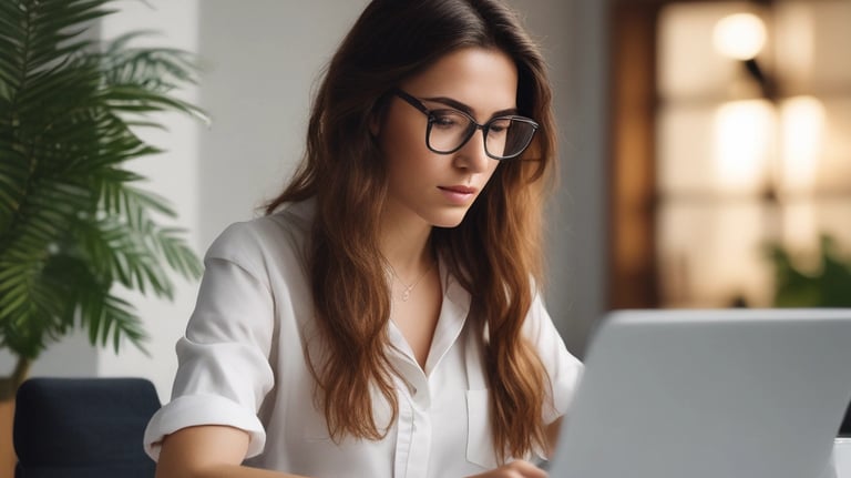 A focused entrepreneur working on a laptop creating a digital ebook.