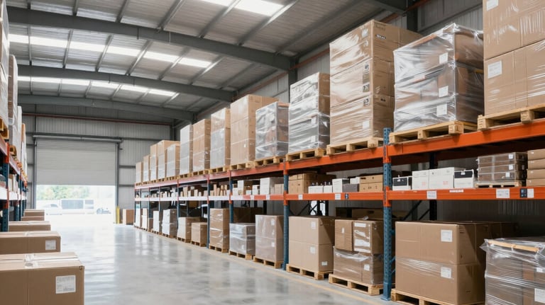 Warehouse worker managing electronics pallets ready for shipment