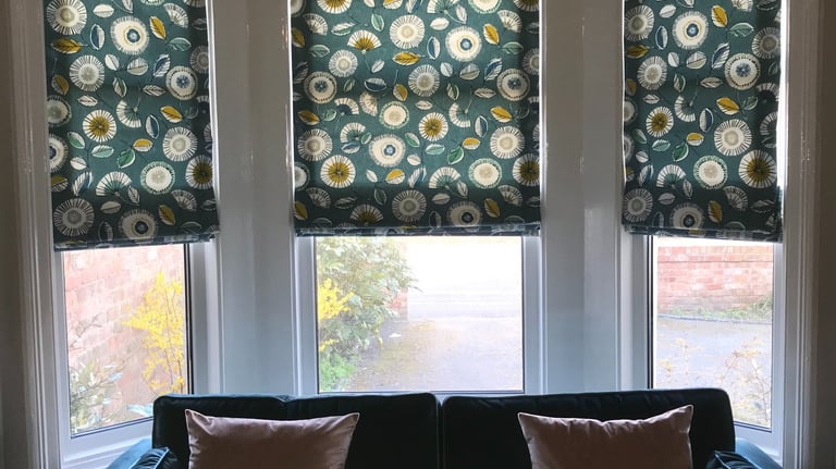 Roman blinds in bay windows are always pattern matched.