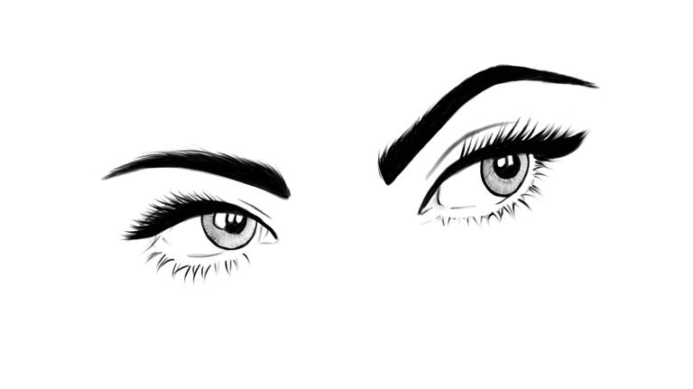 Illustrazione di occhi e sopracciglia femminili per trattamenti PMU permanent make-up