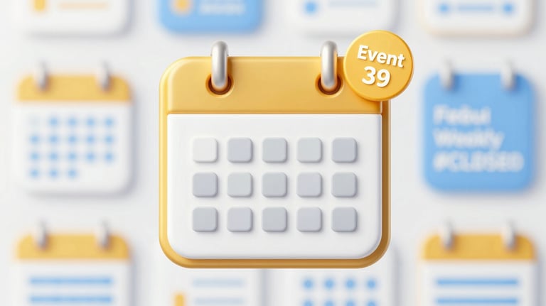 A golden calendar icon with a glowing 'Event' badge, incorporating brand colors #F5B041 and #CBD5E0, symbolizing weekly rewards.