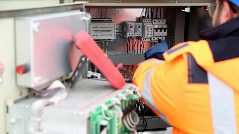 Electrician repairing electrical control panel
