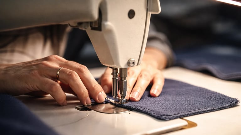 Tailor sewing clothes using a sewing machine