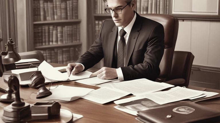 Lawyer consulting client in a modern office setting