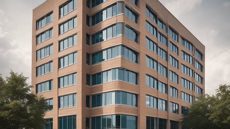 A curved facade covered in white latticework