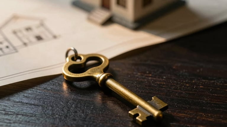 Stack of financial documents and a calculator on an ivory desk with green plants