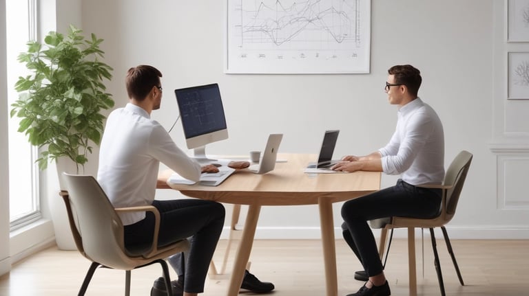 Espacio de trabajo moderno con una computadora portátil que muestra un diseño de sitio web elegante