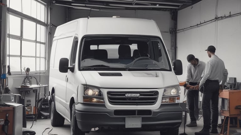 Emergency plumber arriving quickly in a branded van in a residential street of The Hague.