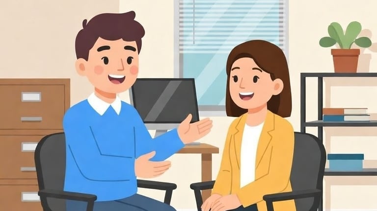 Professional job interview between a hiring manager and a female candidate in a modern office.