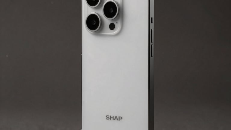 Sharp commercial studio photograph of a certified pre-owned smartphone in immaculate condition, sitting vertically, reflecting crisp studio soft light, high-end tech aesthetic.