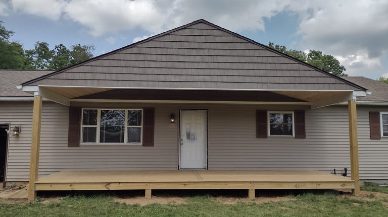 Covered wood porch addition on home in Columbus, Ohio