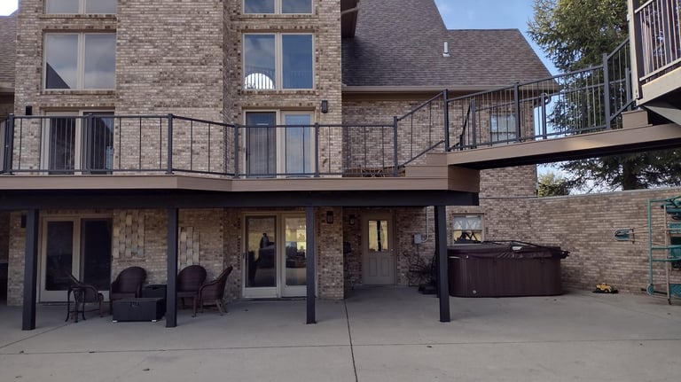 Multi Level composite deck installation in Columbus, Ohio backyard