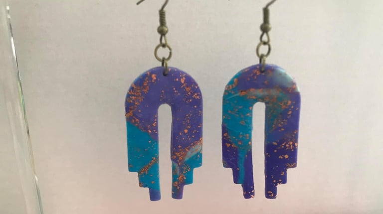 Polymer clay dangle earrings handmade in cornwall