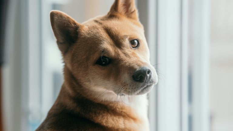 Un chien primitif regardant son humain