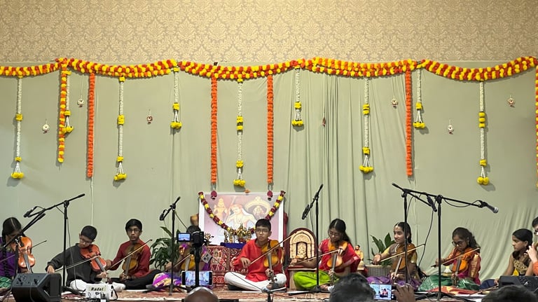 A picture of chidren performing in Tyagaraja Aradhana event