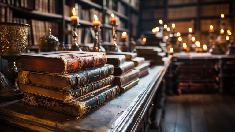Old library with antique books and candlelight representing structured knowledge and formal philosophical study