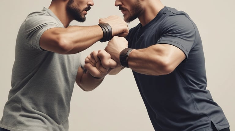 A group practicing unarmed combat techniques.