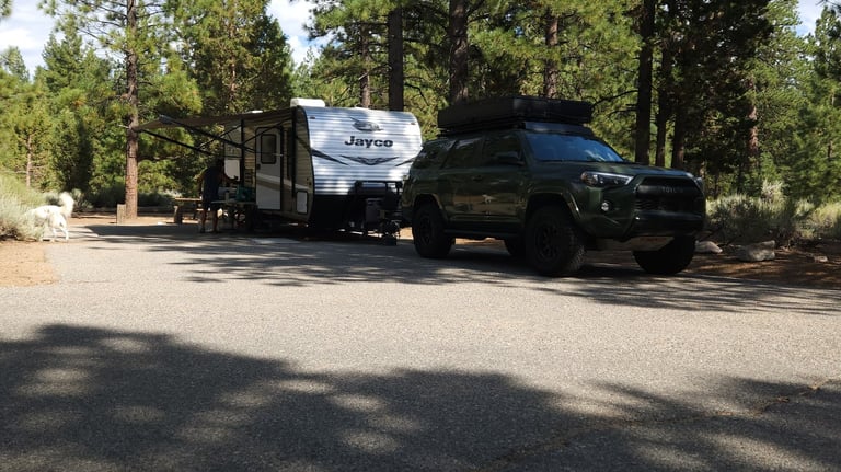 RV parked at Serrano Campground with customer setup, ready for adventure in Southern California.