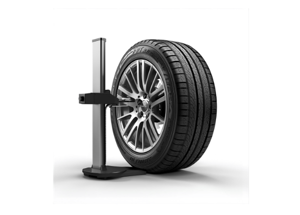 Wheel alignment service at Fast Tire Shop Los Angeles, technician adjusting alignment on a lift for