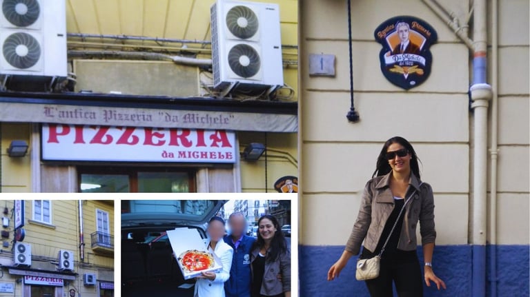 foto da autora na pizzaria de michele em Nápoles
