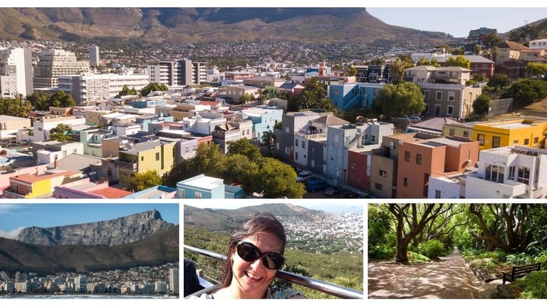 Explorando os pontos turísticos de Cape Town no Red Bus, autora a bordo