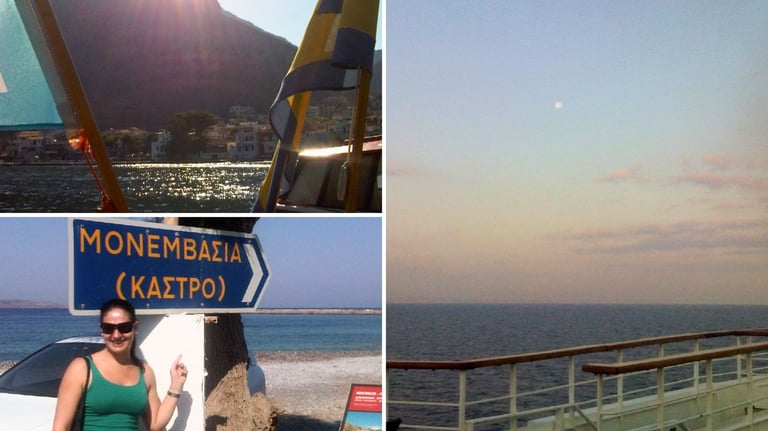 Foto da autora na despedida de Monemvasia. 