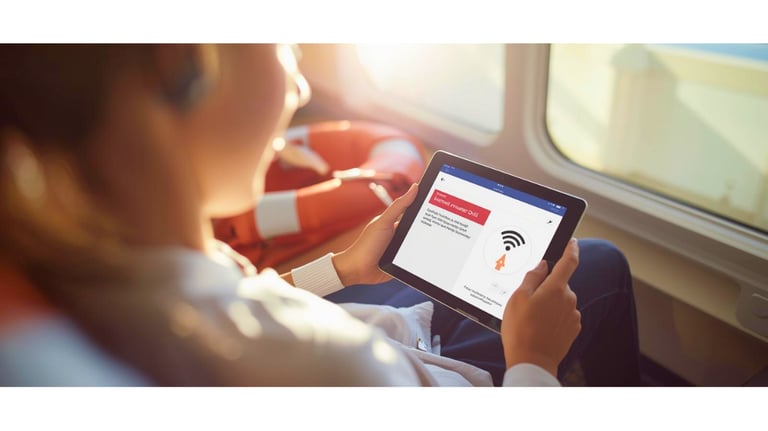 Passageiro realizando o self-mustering drill a bordo do navio