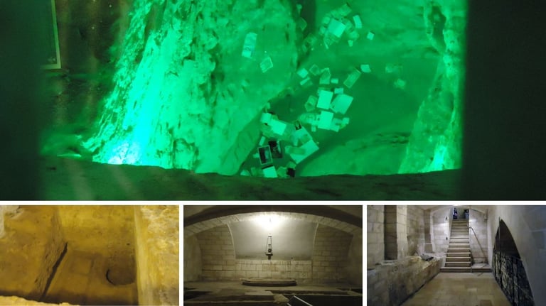 Terceiro nível da Basílica da Anunciação, com detalhes arquitetônicos e vista interna elevada