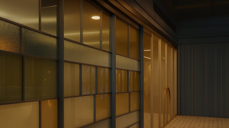 Telescopic glass partitions