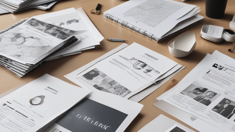 Close-up of printed marketing materials on a desk