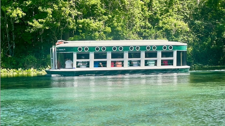 a glass bottom boat on the water at Silver Springs Florida