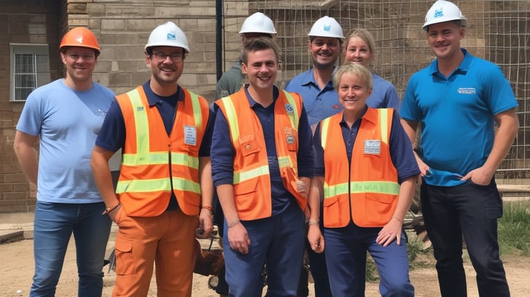 A property manager inspecting water meters outside a residential building