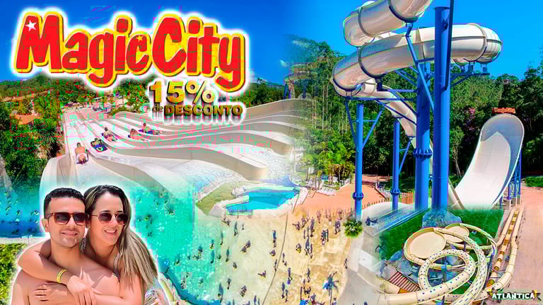 Desconto de 15% no parque aquático Magic City — atrações com toboáguas e piscina de ondas