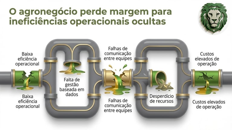 Infographic about operational inefficiencies in agribusiness showing resource losses in pipelines.