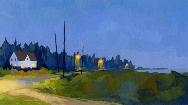 Nightfall at Ocean's Edge - Painting by Michelle Darwin
