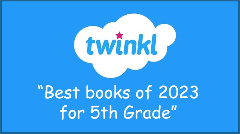 Twinkl Best Books 2023 Grade 5 logo. White and blue cloud with pink star