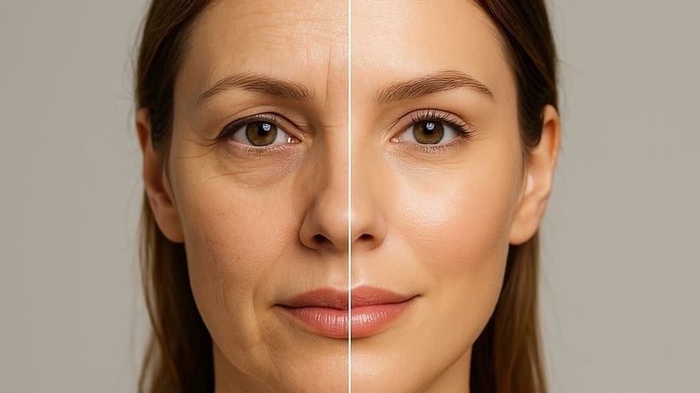 Antes y después del lifting facial natural sin cirugía realizado en AR Clinic Barcelona.