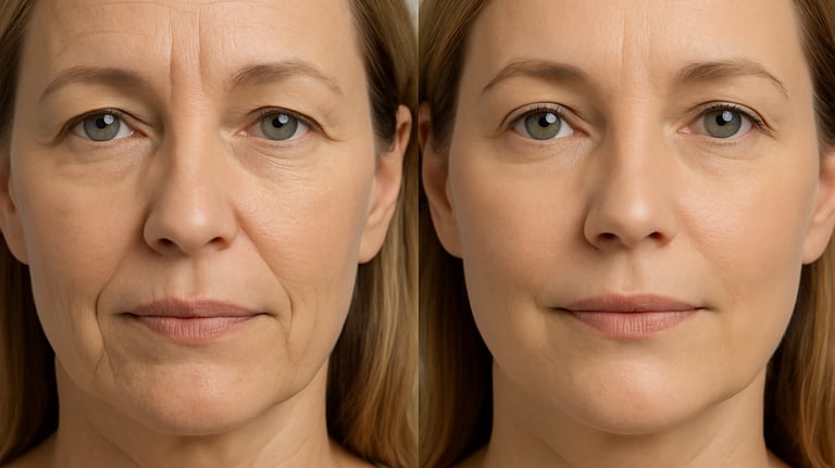 Paciente rejuvenecida tras tratamiento con inductores de colágeno médico en AR Clinic.