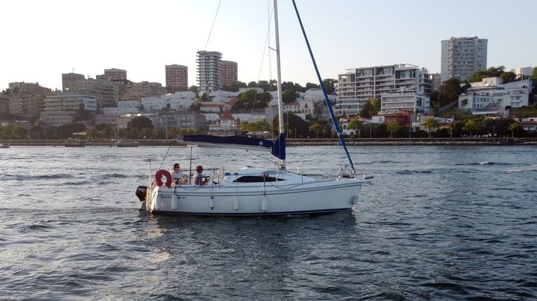 Our sailboat Monark sailing in the Foz area on the Douro River