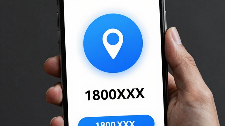 A person holding a smartphone displaying toll free number icons in a professional office setting.