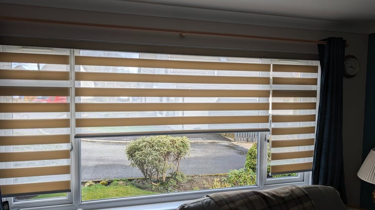 Three day and night blinds in one headbox fitted to wide window in Aberdeen